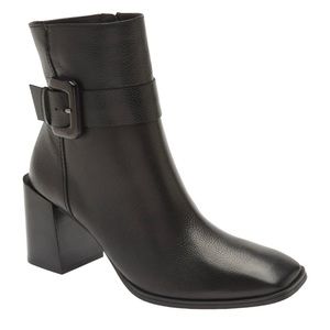 Paul Green Nirvana Black Leather Boots Sz 9.5 Square Toe Buckle Block Heel